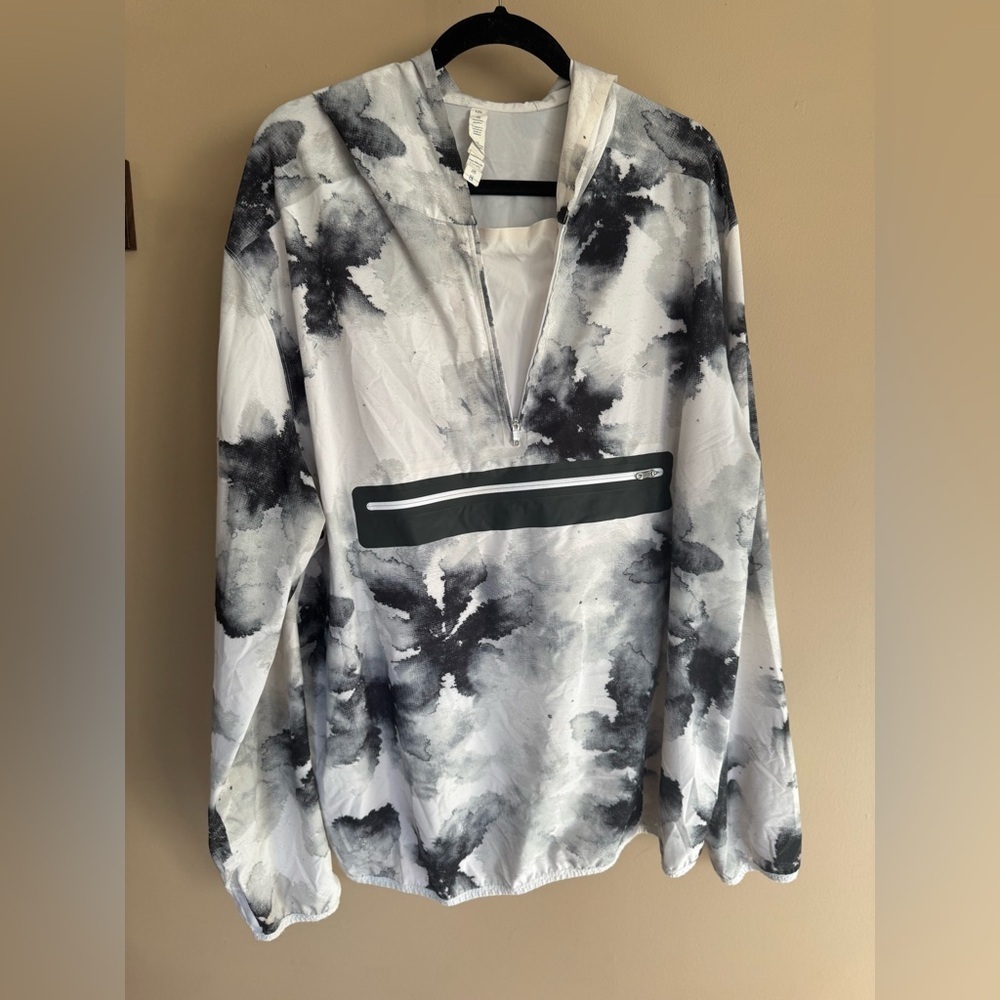 Lululemon Men's XXL Anorak Rain Jacket Waterproof Black White Watercolor Print - Picture 5 of 7